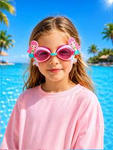 Children's Swimming Goggles Set (Nose Clip + Storage Bag + Swim Cap + Goggles) Unisex Swimming Goggles, Waterproof Anti-Fog, New , First Day Of School - Pink - View 2
