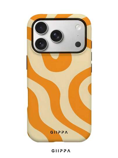 GIIPPA 1pc Orange Asymmetric Wavy Pattern Design Phone 17 Pro Max Phone Case, Compatible With Phone 16 Pro Max, 15 Pro Max, 14 Pro Max, Korean-Style High-End Fashion Fun Phone Case, Compatible With 11/12/13/14/15/16 Pro Max Plus, Elegant Design Suitable For Men And Women, Perfect Gift For Girlfriend On Christmas, Valentine's Day, Easter, Wedding Season And Birthday!