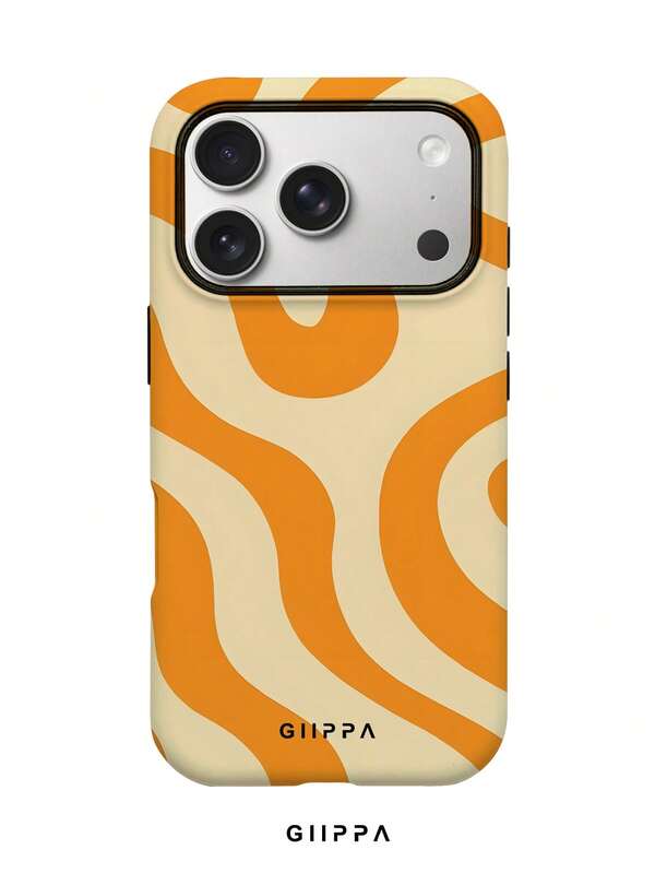 GIIPPA 1pc Orange Asymmetric Wavy Pattern Design Phone 17 Pro Max Phone Case, Compatible With Phone 16 Pro Max, 15 Pro Max, 14 Pro Max, Korean-Style High-End Fashion Fun Phone Case, Compatible With 11/12/13/14/15/16 Pro Max Plus, Elegant Design Suitable For Men And Women, Perfect Gift For Girlfriend On Christmas, Valentine's Day, Easter, Wedding Season And Birthday!