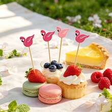 100pcs Flamingo Shaped Random Mixed Fruit Bamboo Picks, Rich Colors & Creative Designs, Suitable For Cocktail Picks, Cake Toppers, Skewers, Tanghulu Picks And Decorative Toothpicks - Multicolor - View 8