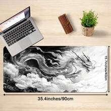 Large Gaming Mouse Pad With Cool Dragon Design, Non-Slip, Black And White Japanese Style Desk Mat - View 8