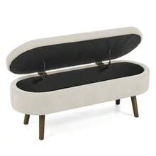 Multifunctional Storage Bench, Soft Chenille Fabric, Wooden Legs, Solid Wood Frame, 20L Storage Space, 110x40x42cm, For Bedroom, Living Room, Shoe Bench, Hallway - 米色 - 查看 10