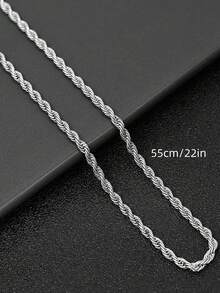 1pc Minimalist Stainless Steel Twisted Rope Necklace, Hip Hop Street Style Basic Chain Without Pendant, Hypoallergenic Stainless Steel Unisex Daily Wear Necklace - Silver - View 4