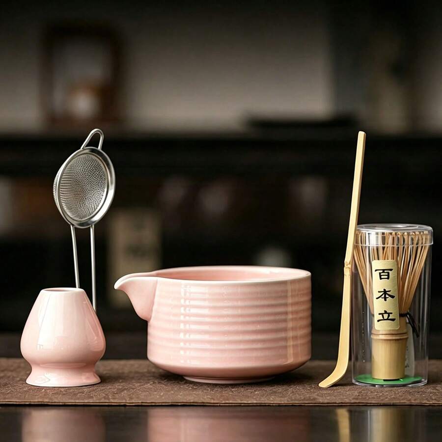 5PCS Middle Eastern Style Matcha Starter Kit Comes With Spouted Matcha Bowl, Bamboo Matcha Whisk, Whisk Holder, Matcha Scoop And Powder Sifter, Complete All-In-One Matcha Tools. Great For Traditional Matcha Tea Ceremony, - Multicolor - View 1