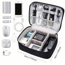 1pc Waterproof Digital Storage Bag, Home Cable Charger Electronic Organizer Bag, Travel Portable Storage Bag, Makeup Bag, Cosmetic Storage Bag, Vacation Organizer Bag, Large Capacity Makeup Storage Box, Suitable For Lipstick, Brushes,Back To School - Black - View 2