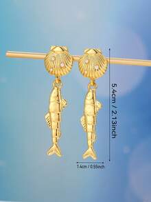 ZHIXUN 1對貝殼造型小魚吊墜耳環 夏季極簡海洋風飾品 派對禮物配件 - 耳環 - 查看 6