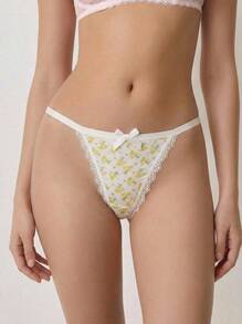 Aesletic 6pcs Comfortable Solid Color/Floral Print Women's Low-Rise Thong Panties - Multicolor - View 2