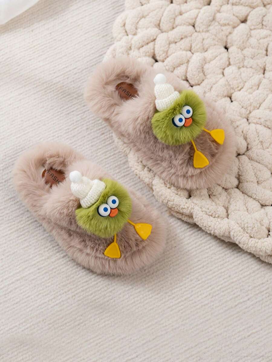 2026 Autumn/Winter Cute Cartoon Monster Plush Slippers For Girl, Warm Soft Sole Indoor/Outdoor Fuzzy Slippers With Girly Design - Khaki - View 1