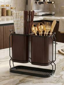 1pc Minimalist Countertop Kitchen Utensil Drain Rack, Multi-Compartment Drainage Kitchen Storage Rack, Suitable For Chopsticks, Knives, Forks, Spoons, Space-Saving Home Desktop Organizer, Keeps Utensils Dry And Organized On Kitchen Countertop - Multicolor - View 2