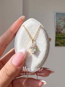 MADEONE 1pc Marquise-Shaped Necklace With Gold Plating And White Zirconia, Exquisite Jewelry, Women's Bridal Engagement Wedding Anniversary Birthday Gift - Gold - View 5