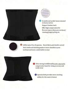 1 pièce Ceinture de sport pour femmes, ceinture de gainage, ceinture de sauna pour la taille, vêtement de compression abdominale et de la taille, ceinture abdominale - Noir - Voir 5