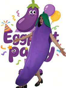 Funny Eggplant Fancy Dress Costume For Adults, Halloween Vegetable Cosplay Outfit For Party Fall - Purple - View 1