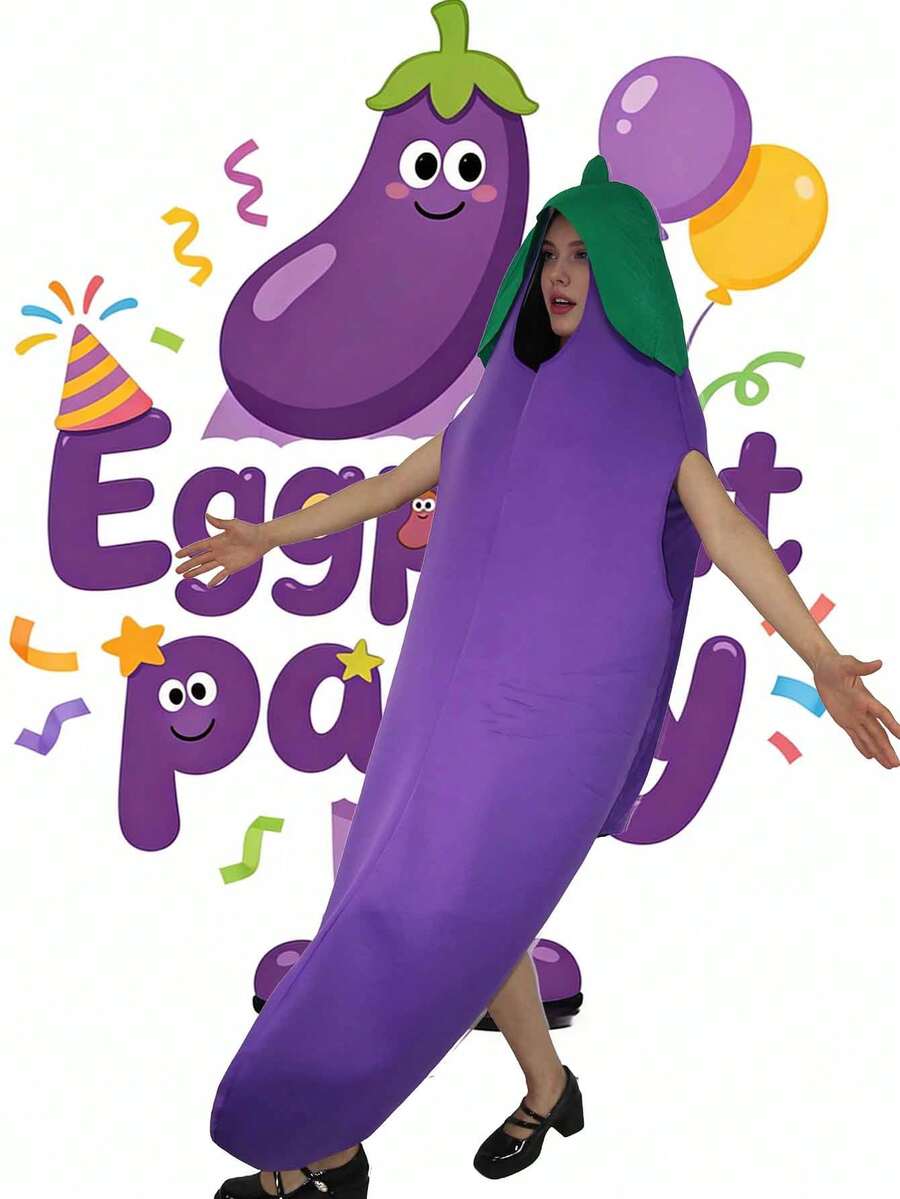 Funny Eggplant Fancy Dress Costume For Adults, Halloween Vegetable Cosplay Outfit For Party Fall - Purple - View 1