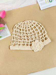 1pc Women's Plaid Floral Handmade Crochet Beanie, Spring/Summer Fashion Thin Y2K Shell Tassel Crochet Knitted Hat, Suitable For Daily Wear, Vacation, Bohemian Photo Decoration - Multicolor - View 10