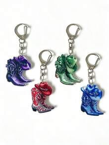 1pc/4/8pcs Cowboy Boot Hat Pendant Keychain, Western Cowboy Style, Bag Charms, Car Key Chain, Party Favor, Holiday Gifts - Multicolor - View 3