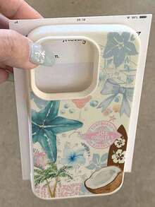 度假風極簡夏季清新海星與椰子樹圖案防水防摔防滑高級手機殼，適合作為生日/節日禮物送給朋友、家人、情侶，兼容 Apple 11/12Pro Max/13/14/15Pro Max/16Pro/17 Pro Max/17Air - 彩色 - 查看 2