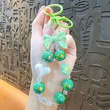 Candy Color Bow Beaded Phone Chain, Heart & Flower Acrylic Bead Wrist Strap, Detachable Round Ring Phone Case Charm, Bag Pendant, Keychain Accessory, Sweet Girl Gift, Sold Individually - Multicolor - View 10