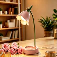 現代 LED 桌燈，無線，可調式鵝頸，可調光，觸控控制，1200mAh 可充電鋰電池，USB 供電，按鈕控制，磨砂塑料與金屬裝飾，圓柱形燈罩，純色，幻想主題，可愛迷你，藍色，附 E - 花鳥款 - 查看 2