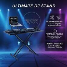 DJ Desk 32"-43" X 18" For Music Studio Club Performance Events, Height Adjustable Foldable Double-X Design Metal Tabletop Audio Mixer Controller Platform-XY87960 - Multicolor - View 4