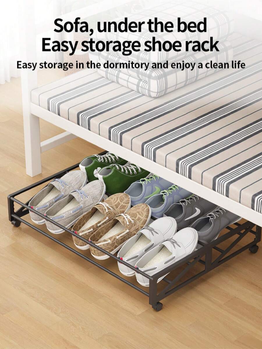 Under Bed Sliding Shoe Rack With Wheels, Space-Saving Shoe Storage Organizer For Dorm, Home And Sofa, Slanted Design To Prevent Shoes From Getting Stuck - View 1