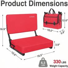 Swivel Backrest Stadium High-Density Cushion Bleacher Chair Adjustable Backrest, Lean-Back Design, Supportive Back, 6.3lbs Foldable, Dual Carry Modes, 330lbs Capacity - Red - View 3