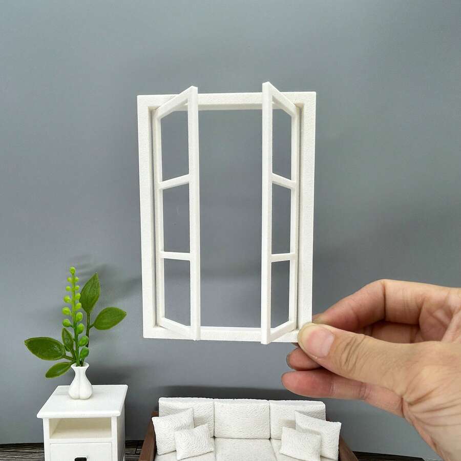 Cửa sổ nhà mô hình tỷ lệ 1:12, cửa sổ trong và ngoài có thể mở được, cửa sổ nhựa nhỏ màu trắng ấm, cửa sổ và cửa ra vào có thể mở, phụ kiện trang trí cảnh thu nhỏ, đạo cụ chụp ảnh cảnh siêu nhỏ, phụ kiện trang trí nhà mini - Cửa sổ đôi - Xem 1