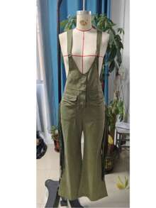 2026 New Retro Western Overalls For Women Suede Tassel Decorated Wide Leg Pants With Pockets Cowgirl Y2K Vintage Denim Jumpsuit Fashion  Fall Outfit - 軍綠色 - 查看 4