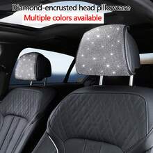 1pc Car Headrest Cover, Black/White/Pink 3 Colors Optional, Rhinestone Studded Breathable Full Rhinestone Headrest Cover, Universal Simple Style Car Interior Decor - A - View 12