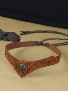 1 pièce Bandeau médiéval viking en cuir PU avec rune, badge métallique celtique vintage réglable unisexe, décoration de front, bandeau pour jeu de rôle, accessoire de cosplay Renaissance LARP et scène, accessoire de costume d'Halloween - coiffure - Voir 4