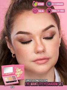 Misslyn 1件 EYE Want It 3色眼影套組，附鏡子與刷具，霧面亮片閃粉高顯色，質地柔軟易暈染，Y2K派對海灘旅行妝容，新年禮物，情人節禮物 - 34 SUNSET VIBES - 查看 12