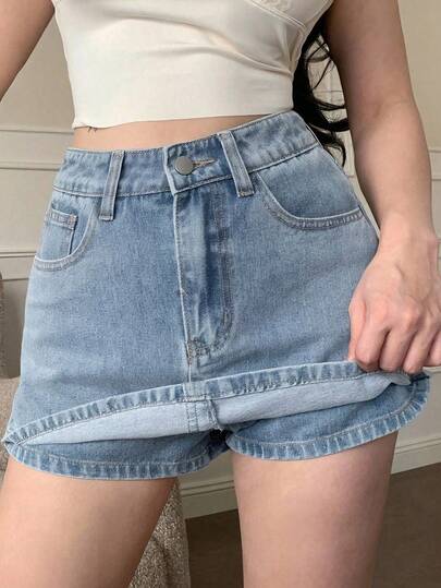 Pantalones cortos vaqueros versátiles y de moda para mujer, para primavera y verano, tipo falda-pantalón