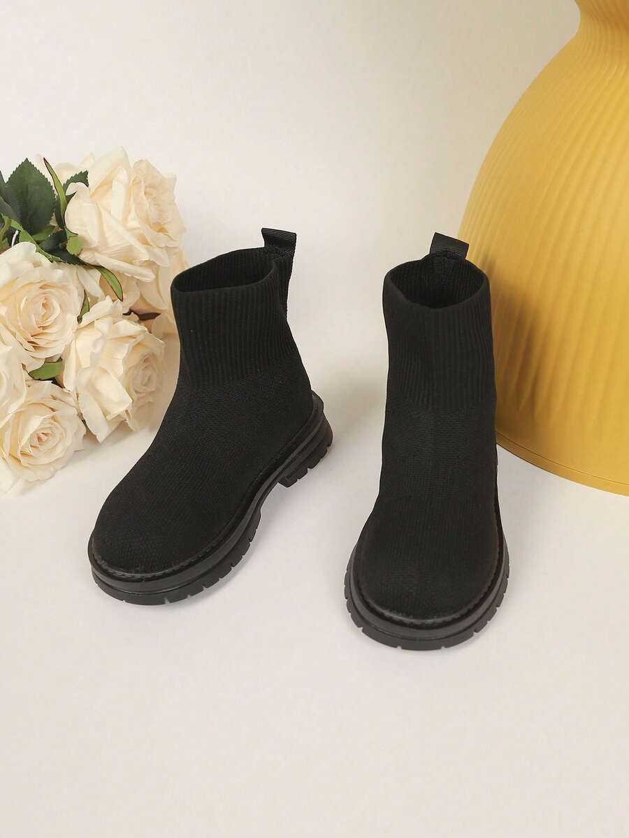 1 Pair Black Short Ankle Boots With Elastic Collar, Princess Style ...
