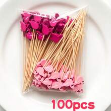 100pcs Flamingo Shaped Random Mixed Fruit Bamboo Picks, Rich Colors & Creative Designs, Suitable For Cocktail Picks, Cake Toppers, Skewers, Tanghulu Picks And Decorative Toothpicks - Multicolor - View 12