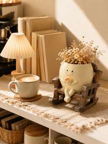 Resin Planter Pot With Rocking Chair Design And Smiling Face, Suitable For Succulents Or As Desktop Storage Box For Pens And Brushes. Resin Construction, Great For Balcony, Office Or Living Room Decor. A Cute And Practical Accessory. - B - View 1