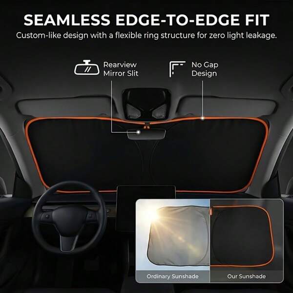 Car Windshield Fashion Silver-Orange Sunshade - High-Density Reflective Fabric, Full Edge Seamless Fit, No-Drill UV Protection Sun Curtain, For Car Interior Protection And Privacy, Foldable Storage In Car Door Storage Bag, Universal Fit For Sedan, SUV, Truck | 632 Sold