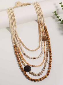 1pc Women's Vintage Bohemian Beach Vacation Style Geometric Multi-Layer Beaded Long Necklace - 1 Vintage Geometric Multi-layered Beaded Long Necklace - View 7