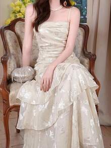 Autumn/Winter Fashion Women Elegant Bodycon Print Party Dress Vintage Chic Birthday Graduation Prom Dress Sleeveless Formal Casual Going Out Wedding Guest Clothes New Back To School Valentine's Day Outfits - Apricot - View 7