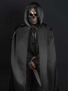 1pc Halloween Costume Black Grim Reaper Cloak With Hat, Adult Festival Cloak Outfit - A - View 6