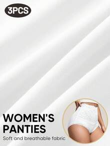MIOTAN 3pcs/Pack Women's High Waist Panties Triangle Briefs Lace Patchwork Jacquard Pattern Tummy Control Bodycon Soft Breathable - Multicolor - View 6