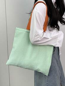 Custom Embroidered Ins Style Striped Bag, Dopamine Contrast Large Capacity Tote, High Aesthetic Daily Versatile Shoulder Bag - Multicolor - View 9