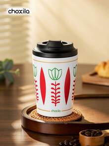 choxila 1pc 350ml Vintage Tulip Floral Vacuum Insulated Tumbler, White Stainless Steel Travel Coffee Mug With Leak-Proof Lid, Suitable For Car/Office And Daily Use, Perfect For Women, Girls And Commuters - Red and White - View 4
