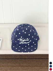 1件女款復古波點字母刺繡快乾布料平帽簷棒球帽，夏季顯臉小美式星星鉚釘字母刺繡帽，春夏新款街頭風棒球帽 - 多色 - 查看 15