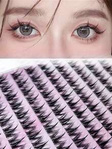 LIMEIKAI 100 Clusters Of Self-Adhesive Eyelashes, Curled And Slender Dog Style, 12mm Naturally Thickened Thin Strip Eyelashes, Self-Extending And Magnifying Double Eyes - C - View 11