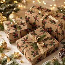 1pc Vintage Holly Berry & Red Plaid Christmas Wrapping Paper Roll, Kraft Paper Gift Wrapping Paper, Rustic Style Christmas Wrapping Paper, Farmhouse Decor, For Gift Wrapping (17in X 197in) - Christmas Wrapping Paper - View 6