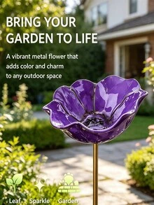 Flower Bird Feeder Metal Garden Stake Bird Bath Outdoor Yard Decor Wild Bird Feeding Station Weather-Resistant Easy Installation Red Flower Ornament - Multicolor - View 5
