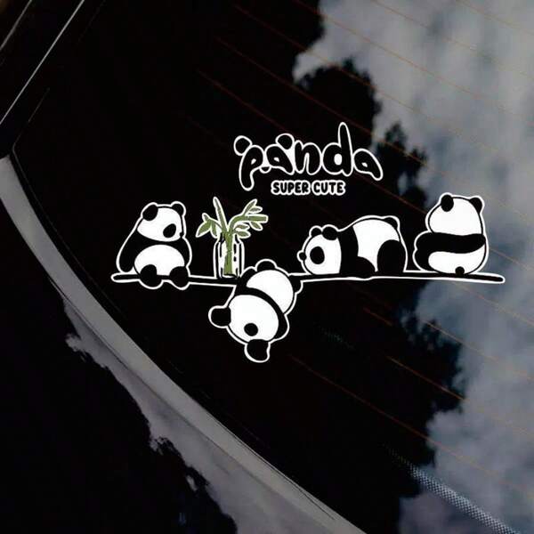 Creative Cartoon Panda Bamboo Car Stickers, Universal Car Model Creative Decorative Stickers, Waterproof Self-Adhesive Fuel Tank Cap Decoration Stickers