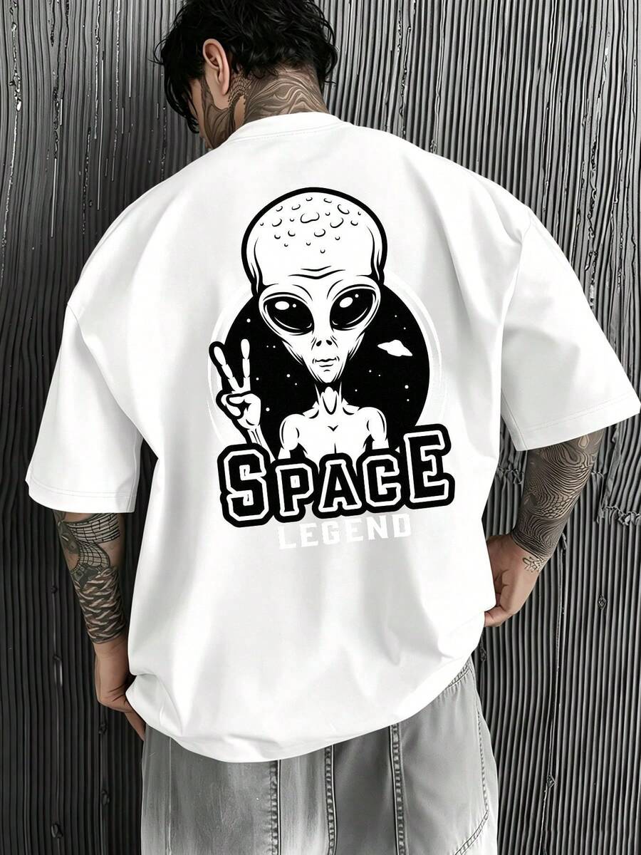 T-shirt unisexe imprimé, imprimé au dos, col rond, tailles S-XXXL, adapté à toutes les saisons. - Blanc - Voir 1