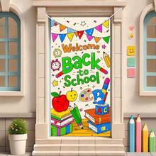 2D Curtain Banner, Welcome Back To School Curtain Banner - Books, Stationery And Apple Vibrant 2D Hanging Decor, Suitable For Classroom Or Home, Colorful School Theme - Multicolor - View 1
