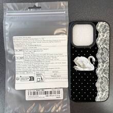 1件 TPU材質 2D優雅溫柔波點側邊蕾絲天鵝圖案手機殼，適用 17 Pro Max/17/16 Pro Max/15/13/12/11/S20 FE/A15/S24/A55/Note 11/Note 12/Note 13 Pro，全包防摔軟殼手機保護套 - 黑色 - 查看 9