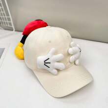 Disney 1件裝迪士尼 3D 米奇棒球帽，附耳朵與手套設計，可愛毛絨卡通帽，女款可調節遮陽帽，適合主題樂園之旅 - 多色 - 查看 9
